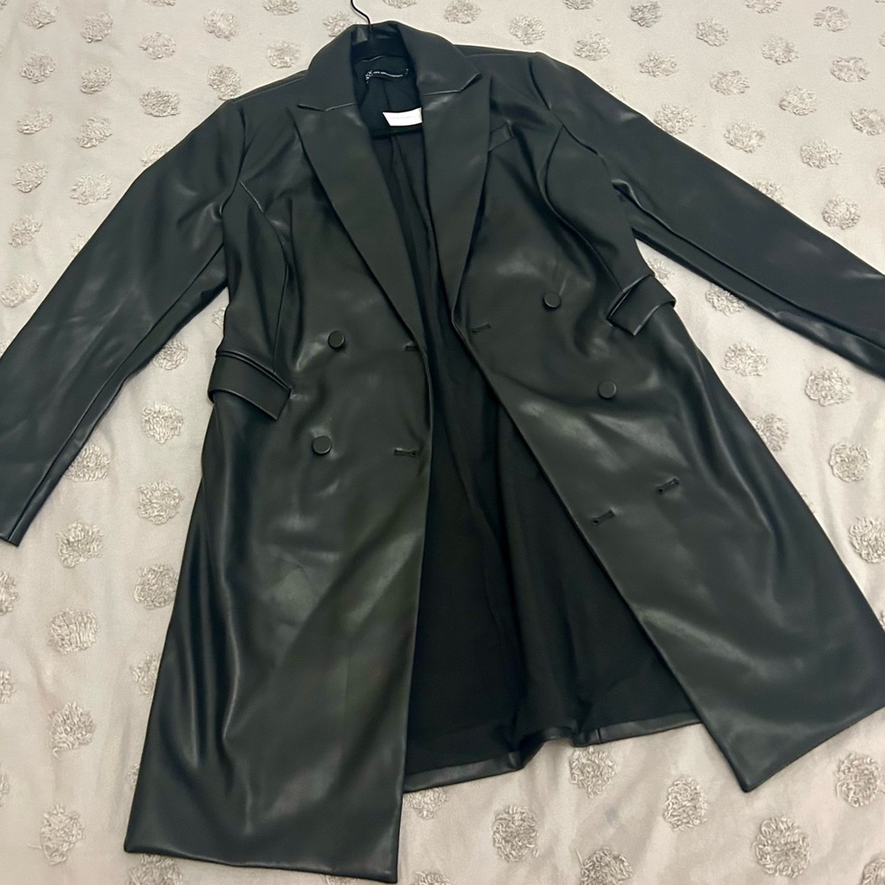 Vegan Leather Double-Breasted Blazer Dress